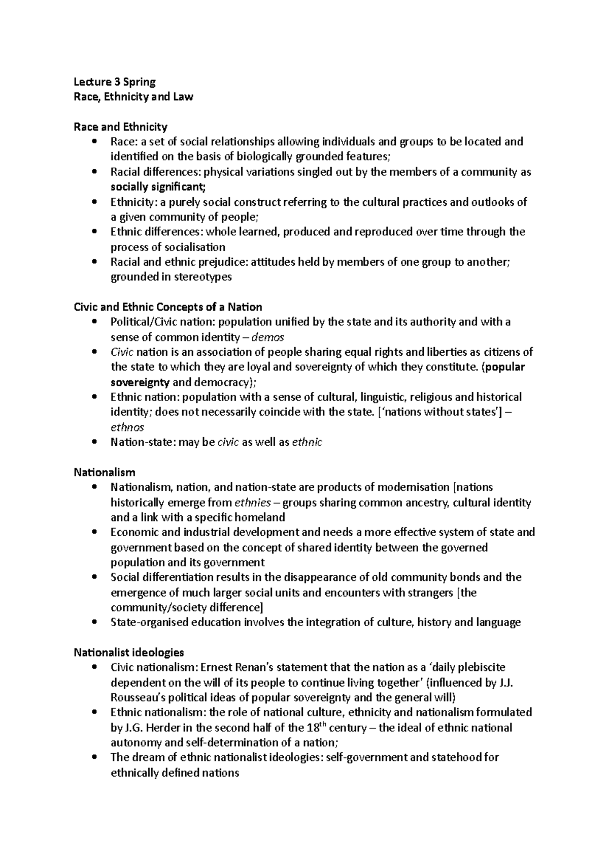 Lecture S 3 - Race, Ethnicity and Law - Lecture 3 Spring Race ...