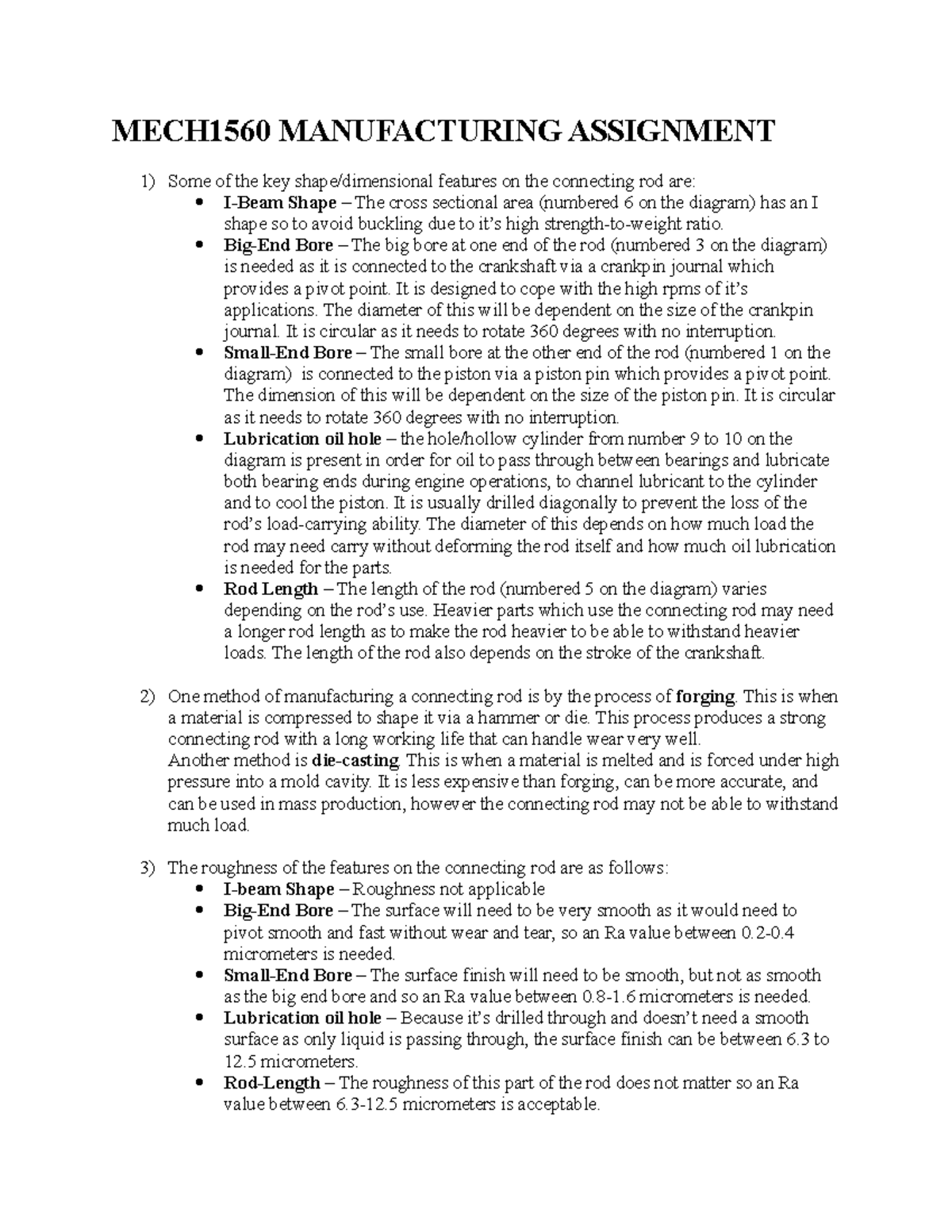 MECH1560 Manufacturing Assignment - MECH1560 MANUFACTURING ASSIGNMENT ...