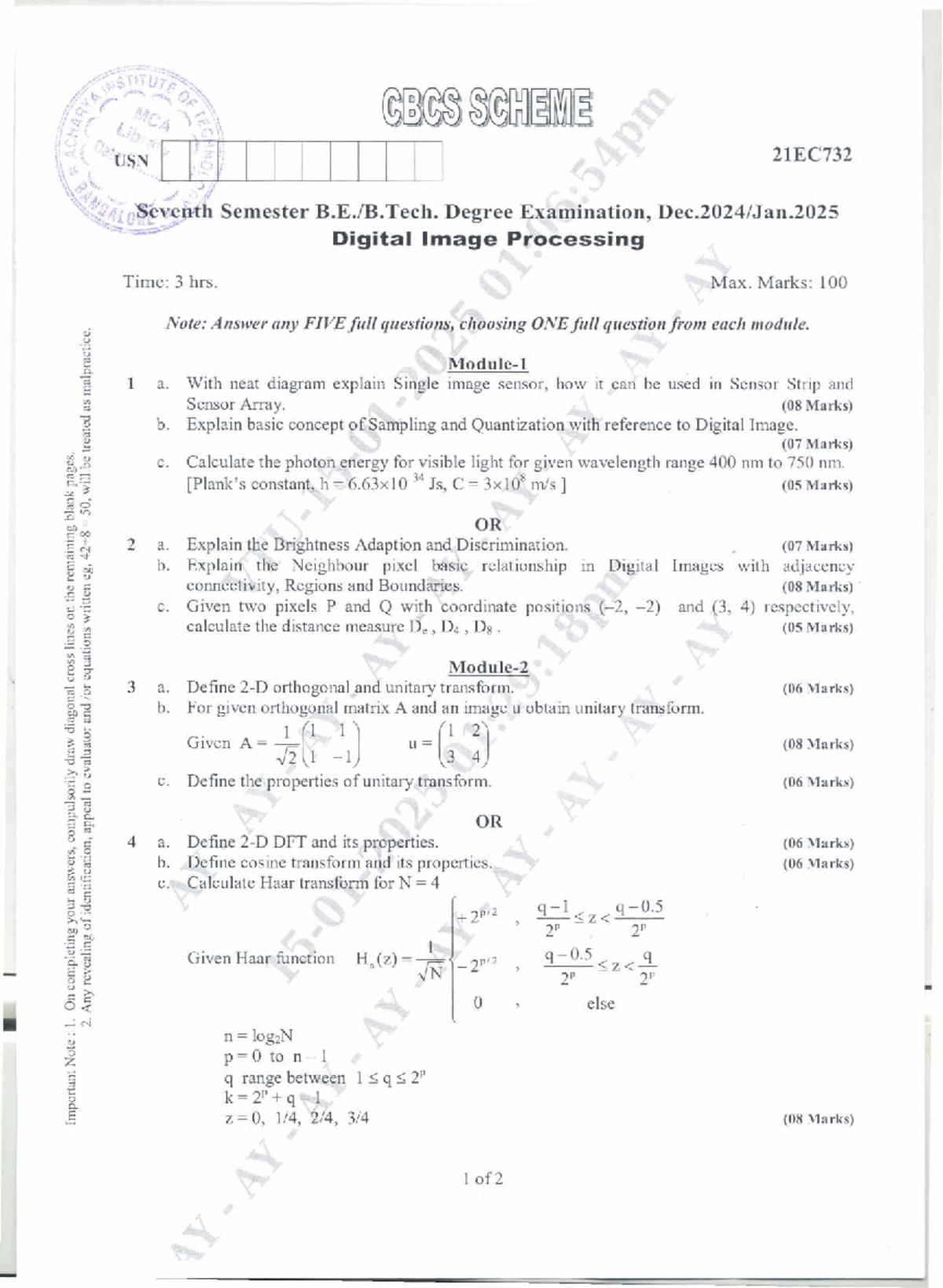 Digital Image Processing Midterm Exam - 21EC732 - Studocu