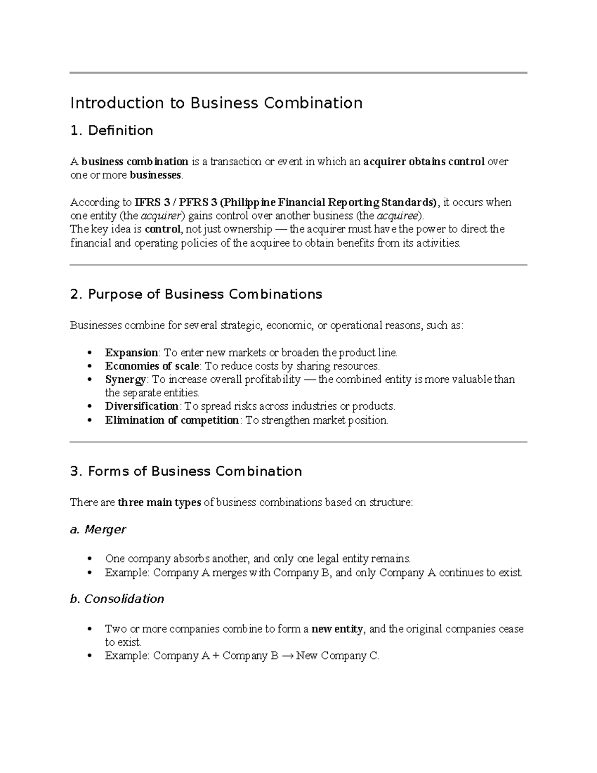 Business Combination Overview: Definitions, Purposes & Forms - Studocu