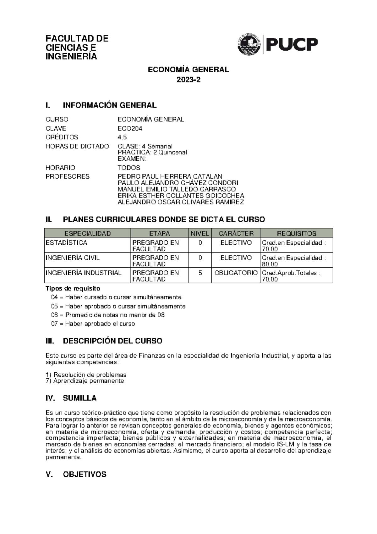 ECO204 Silabo Economía General 2023-2 - Plan de Estudios y Evaluación - Document Preview