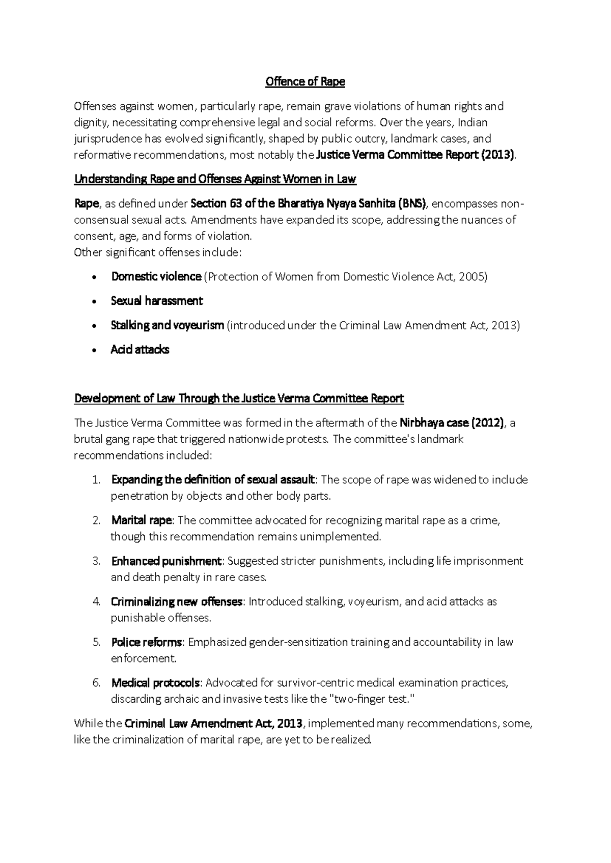 Understanding Rape and Women's Rights: Legal Reforms in BNS 2023 - Studocu
