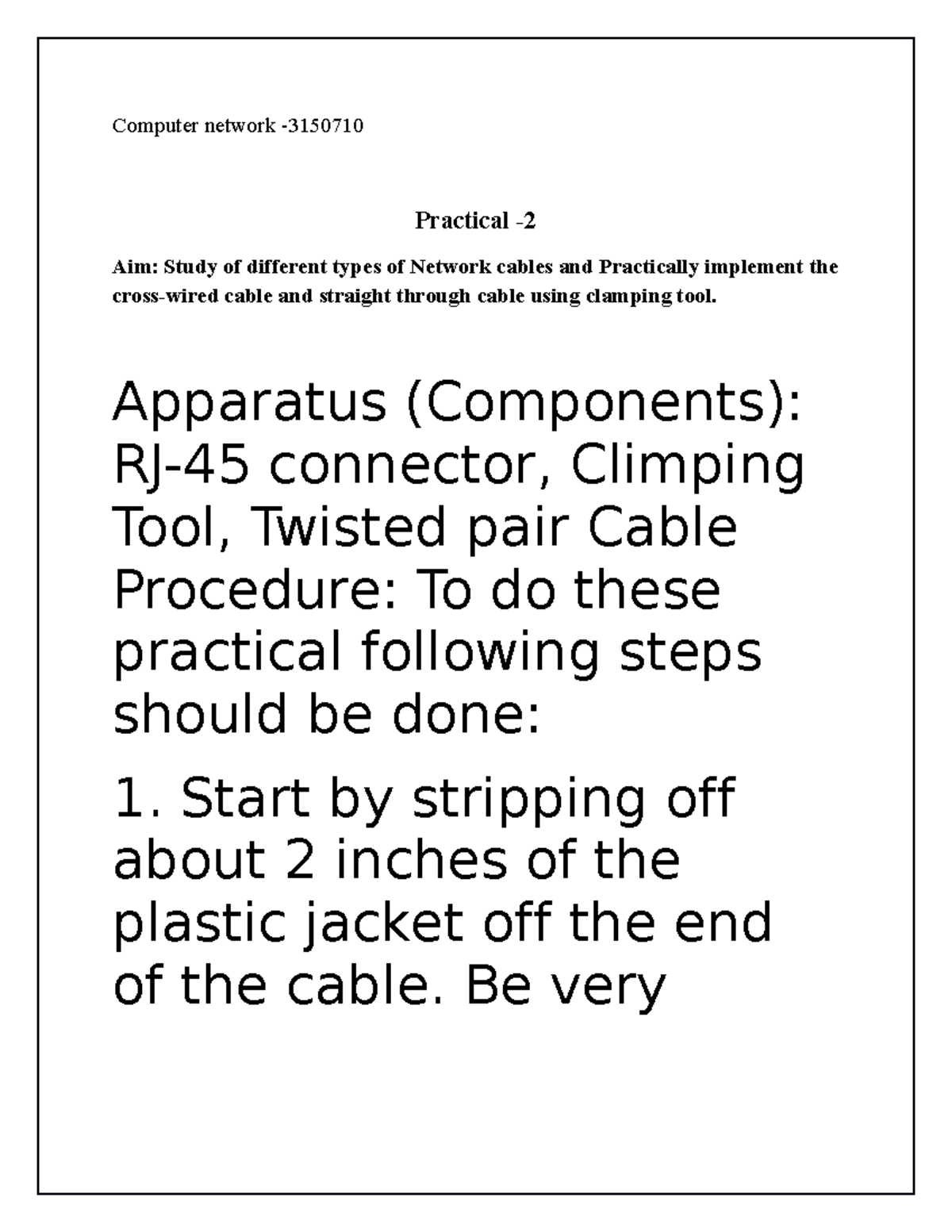 Computer Networks - Practical Guide to Cable Connections (CN-2) - Studocu