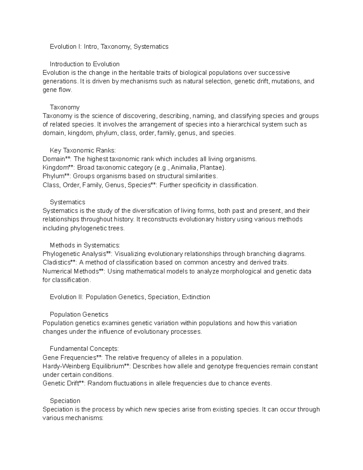 Evolution I-III: Study Guide for Exam 1 (Bio 101) - Studocu