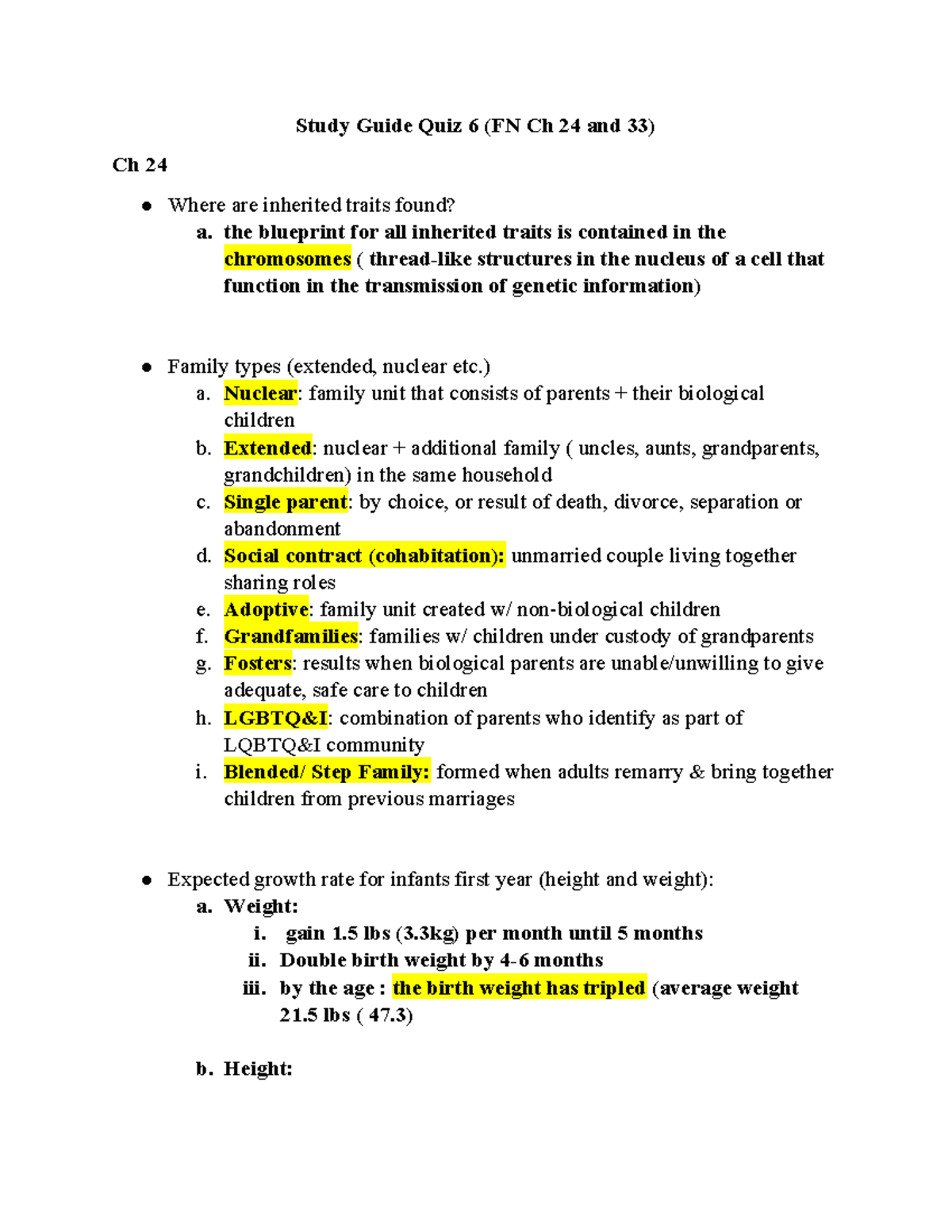 Study Guide on Aging and Developmental Stages (FN Ch 24 & 33) - Study ...