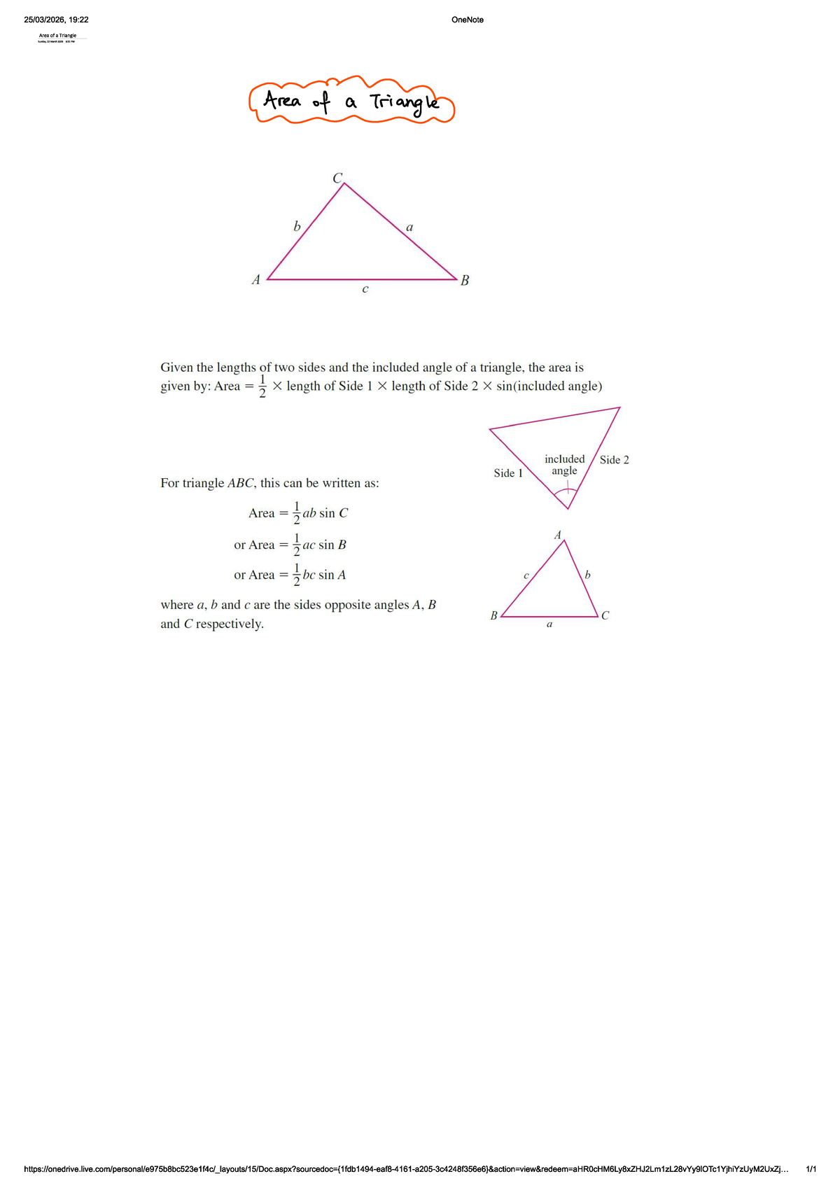 Math Yr 12 26 - Area of a Triangle Notes - Studocu