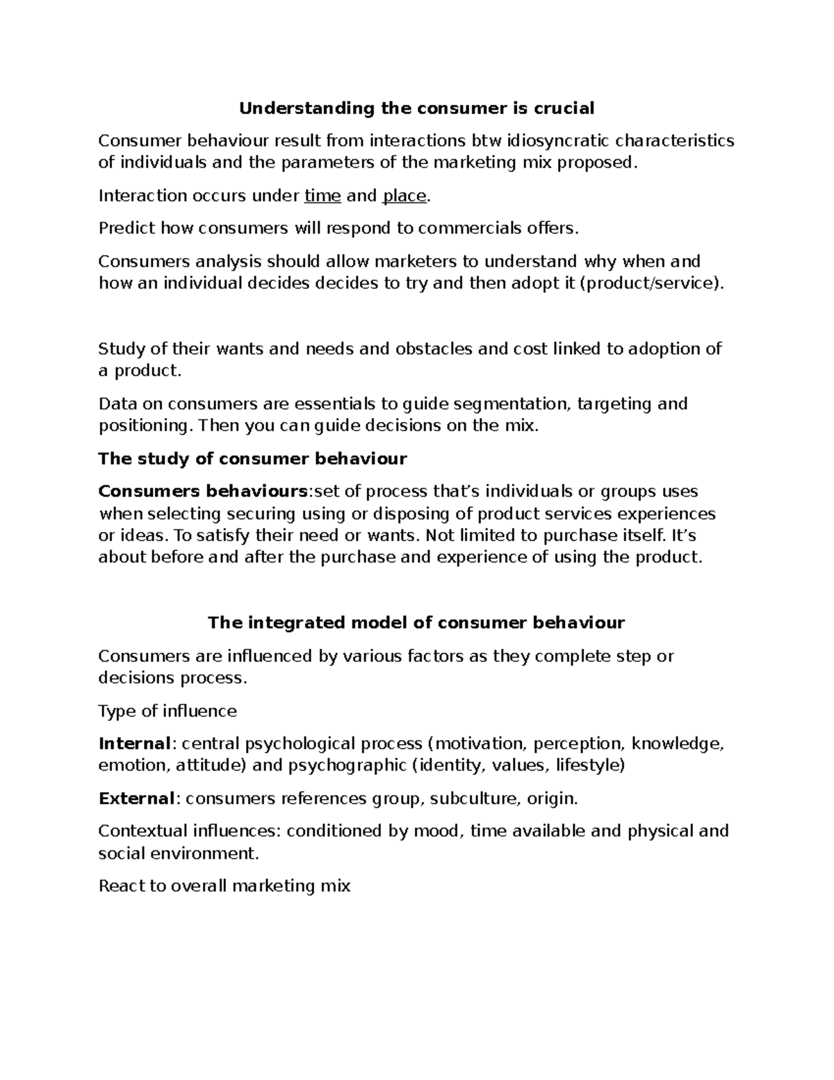 Chapter 7 - Marketing: Understanding Consumer Behavior Dynamics - Studocu