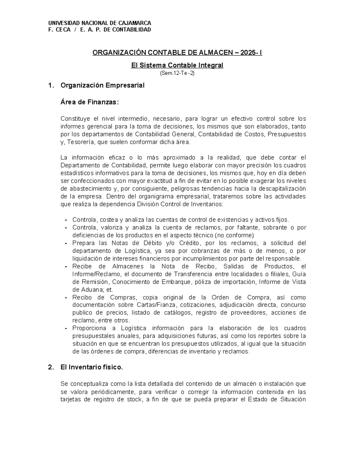 Organización Contable de Almacén I - Sistema Contable Integral ...