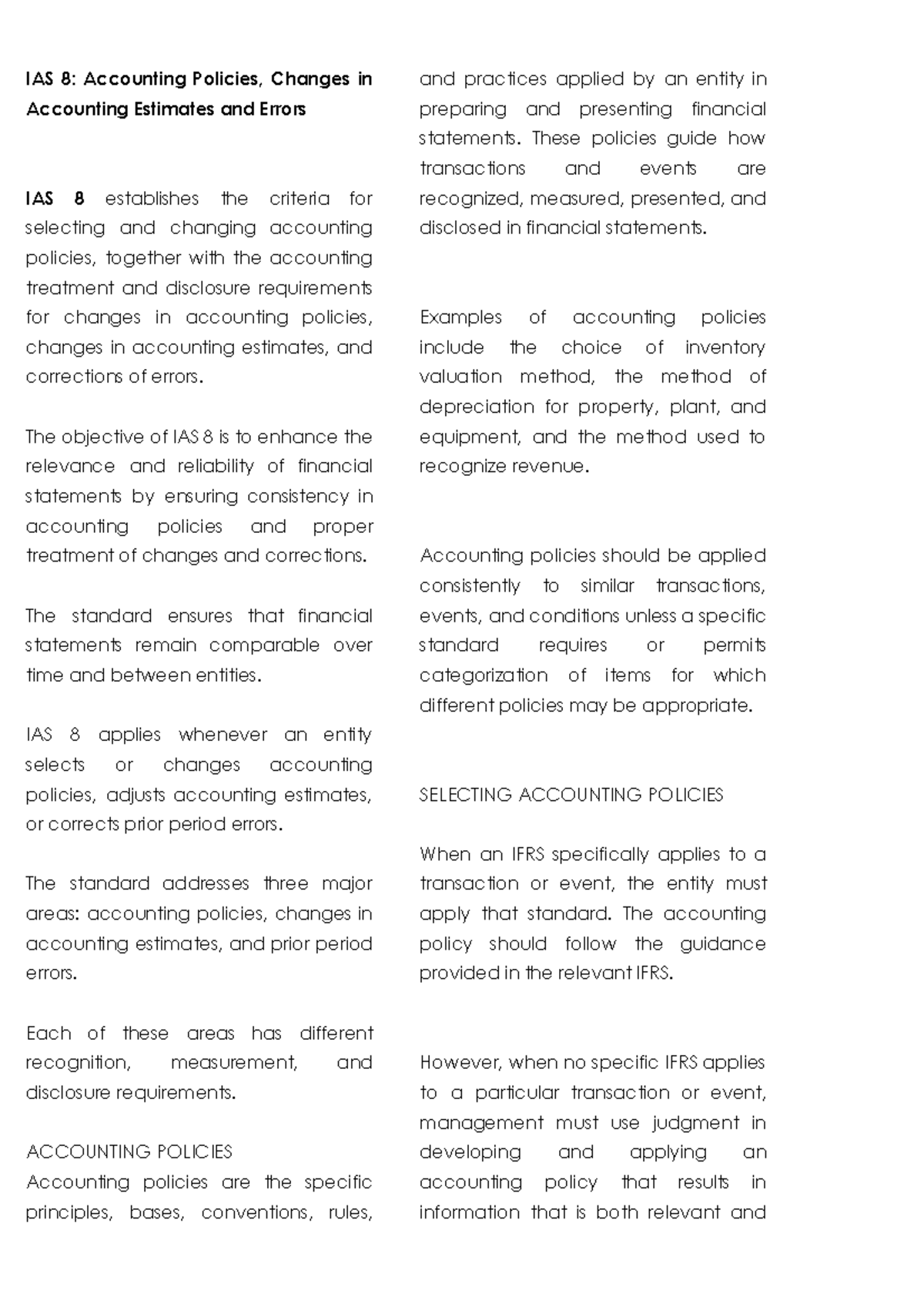 IAS 8: Accounting Policies, Changes, and Errors - Study Notes - Studocu
