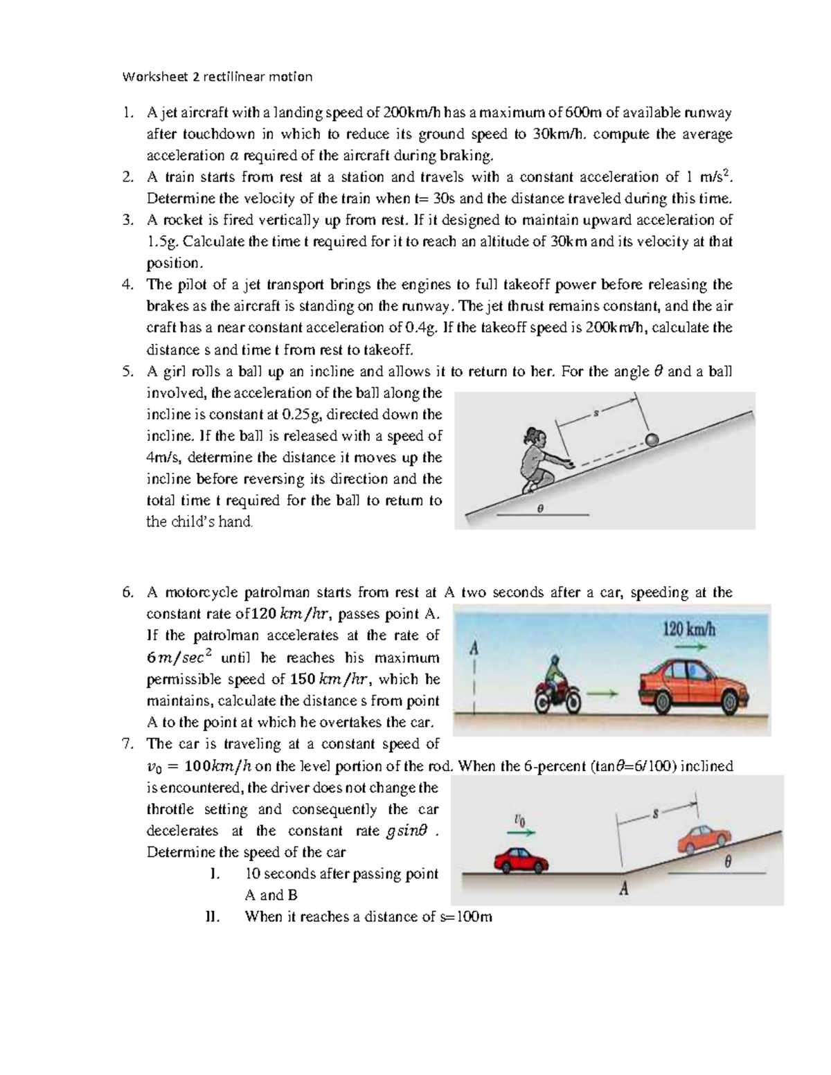 Worksheet 2: Rectilinear Motion Exercises and Calculations - Studocu