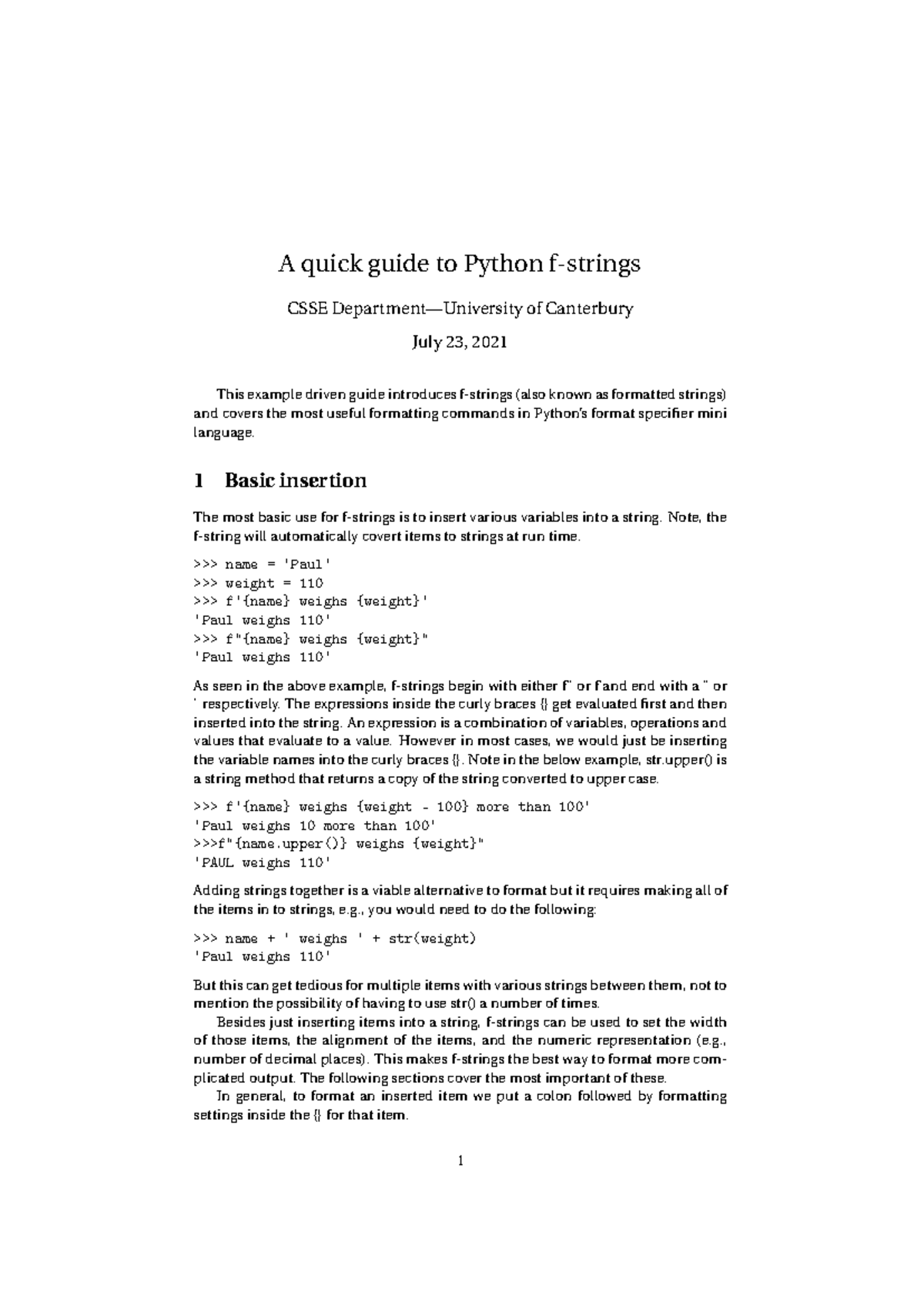 Quick Guide to f-Strings in Python (CSSE) - July 2021 - Studocu