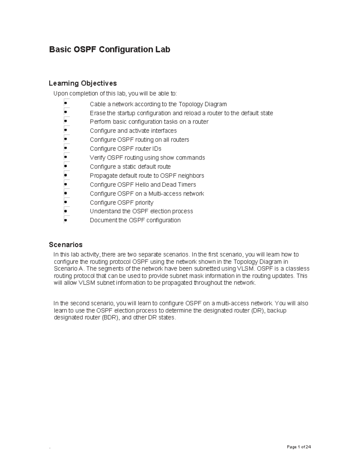 Basic OSPF Configuration Lab: Learning Objectives and Scenarios - Studocu