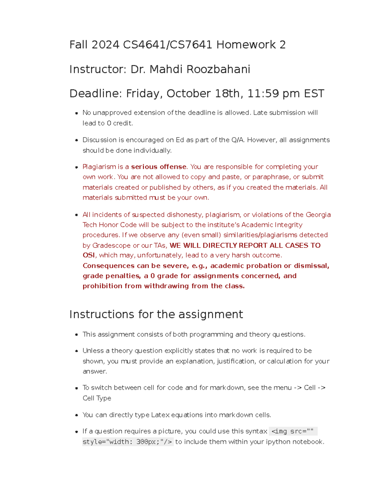 CS4641/CS7641 Fall 2024 Homework 2 Instructions & Guidelines - Studocu