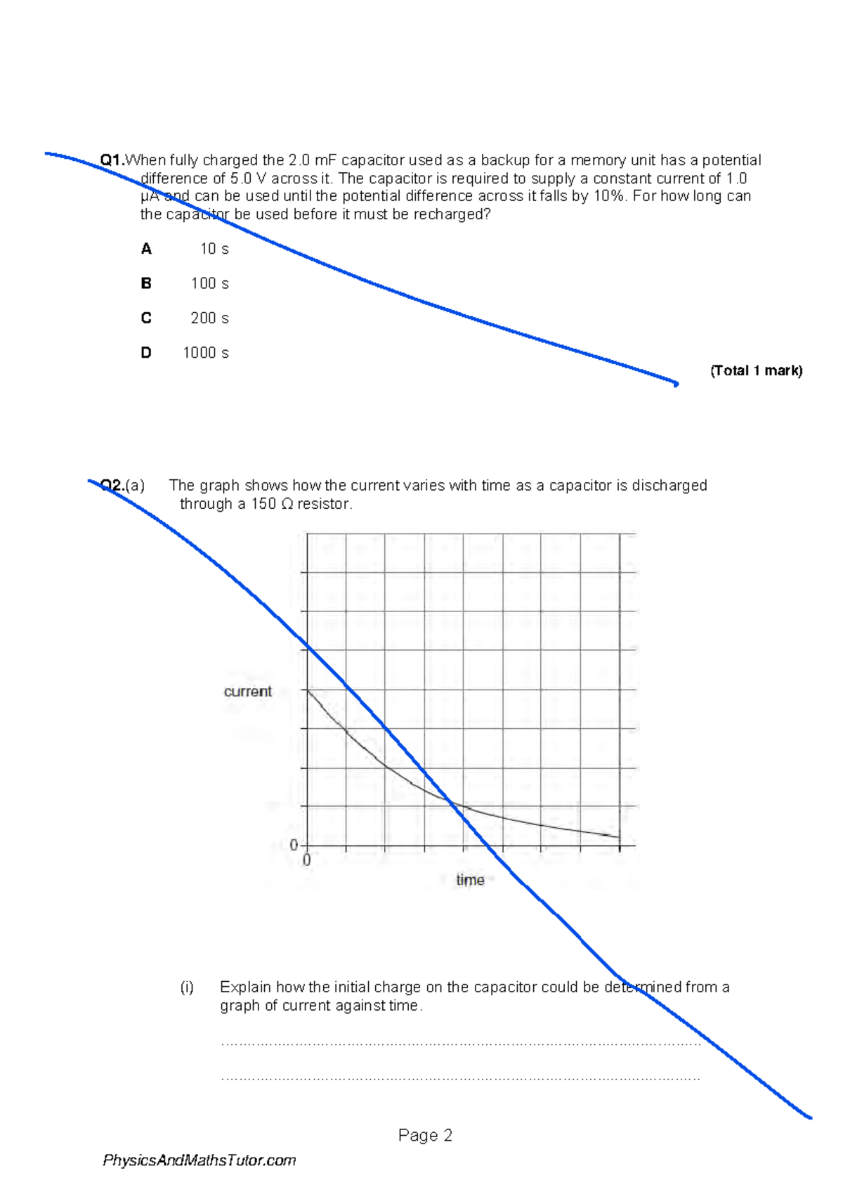 Capacitor Charge & Discharge QP - Physics 101 Exam Questions - Studocu