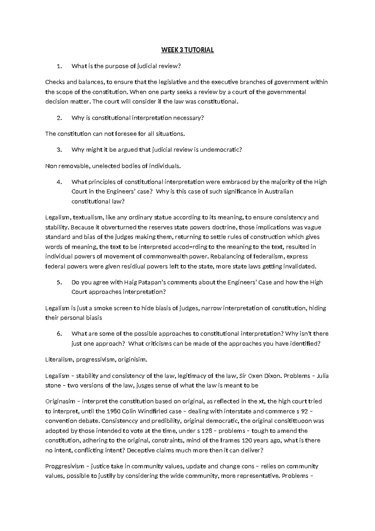 WEEK 3 TUTORIAL: Judicial Review & Constitutional Interpretation - Studocu
