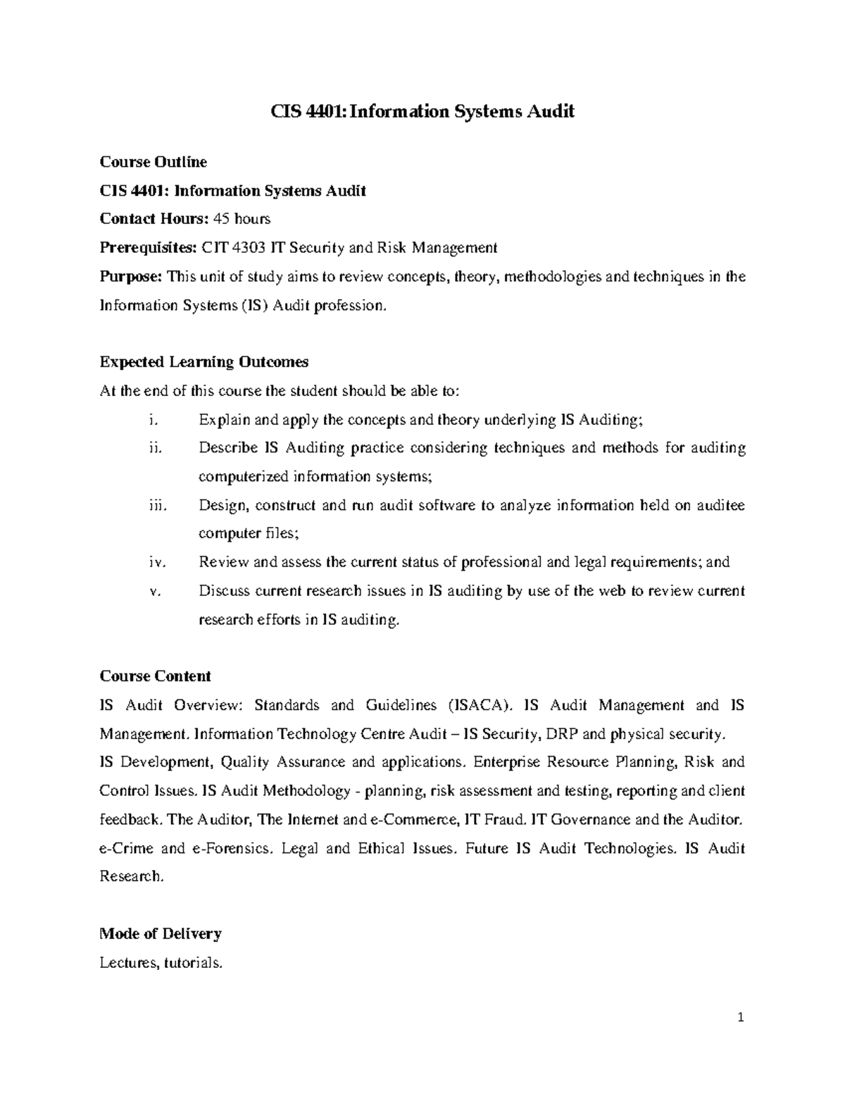 CIS 4401: Comprehensive Information Systems Audit Notes - Studocu