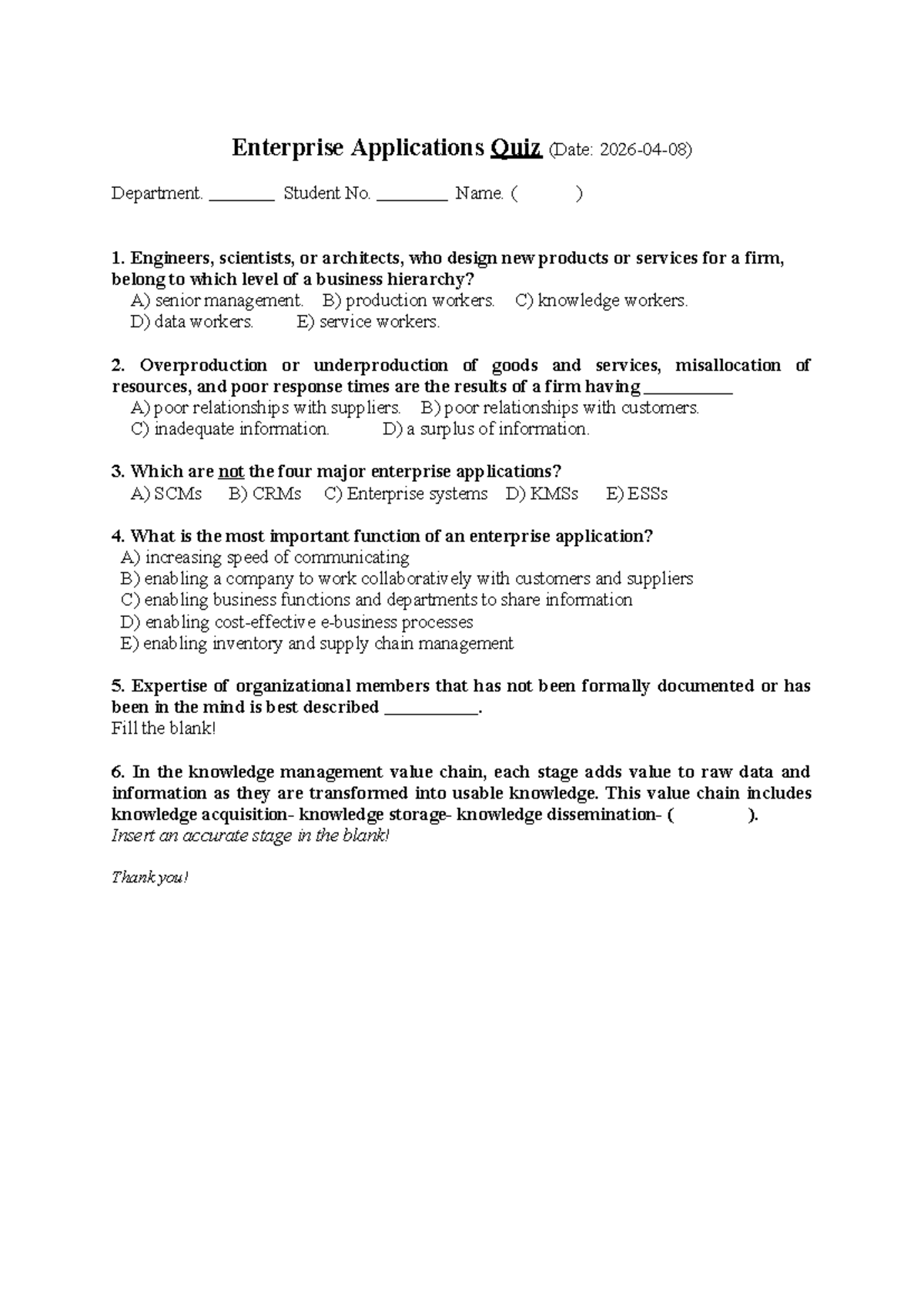Enterprise Applications Quiz 2026 - Key Concepts and Questions - Studocu