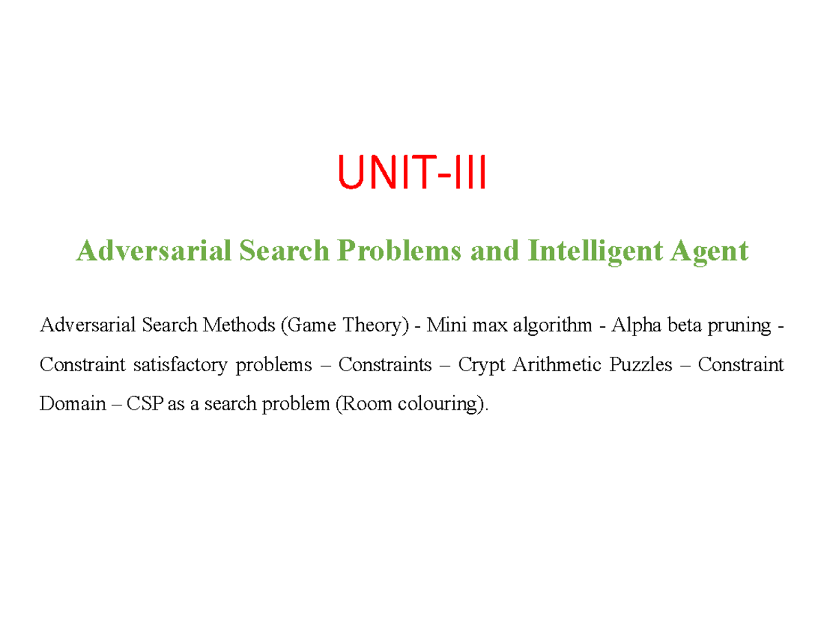 AI Unit 3: Adversarial Search Methods & Minimax Algorithm Notes - Studocu