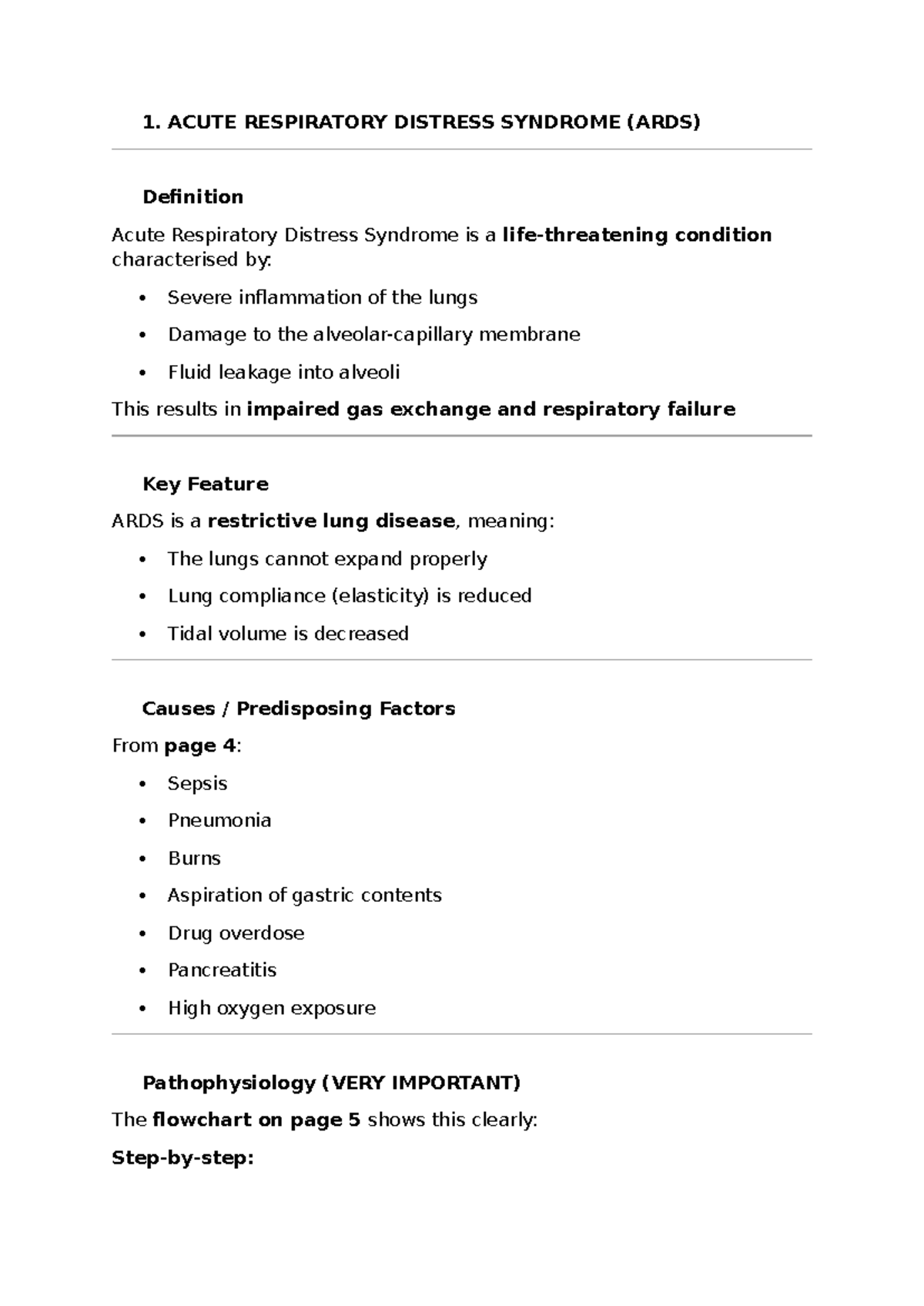 1. Study Notes: ACUTE RESPIRATORY DISTRESS SYNDROME (ARDS) & Related ...