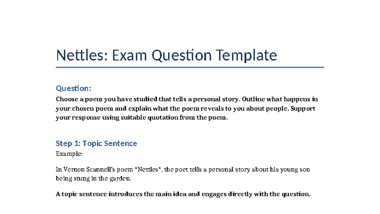 Nettles: Poem Analysis Worksheet for Exam Preparation - Studocu