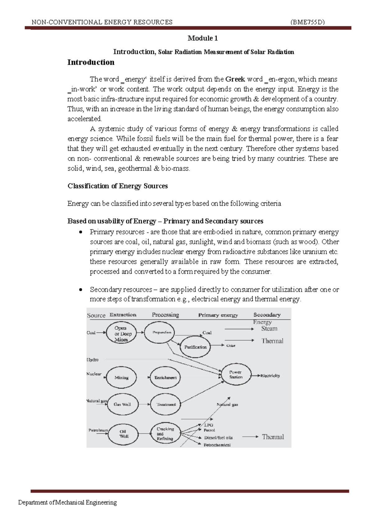 (BME755D) ENERGY RESOURCES: Comprehensive NCER Notes (Modules 1-5 ...