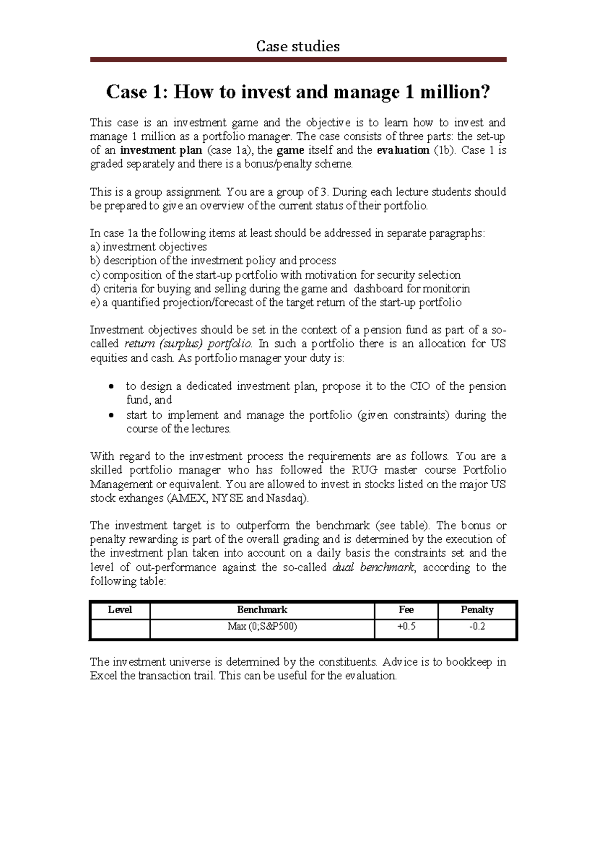 IIM2023 Case 1 - Investment Strategies and Management for 1M Portfolio ...