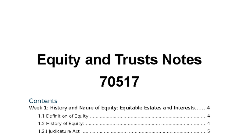 70517 Equity and Trusts Lecture Notes: Key Concepts and Principles ...
