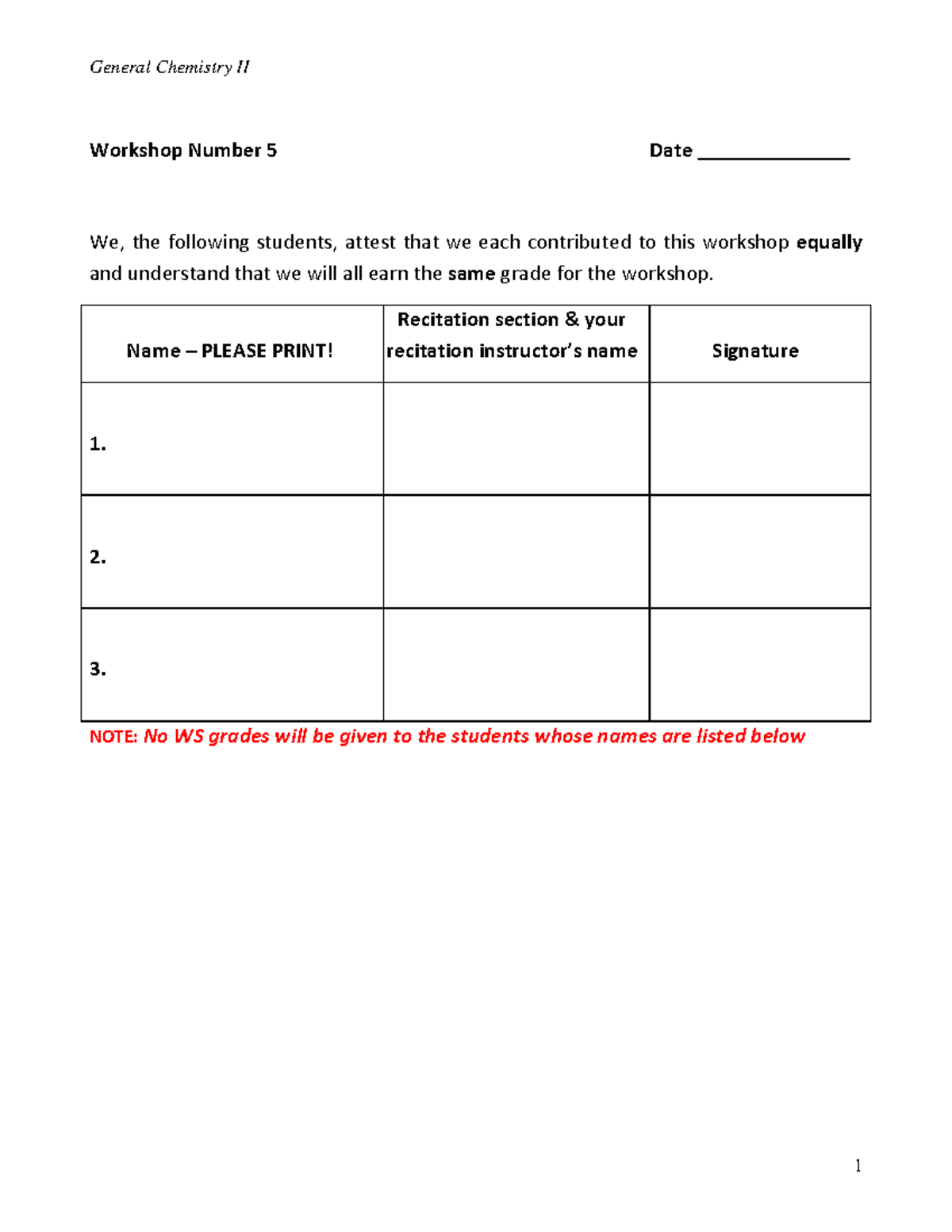 General Chemistry II Workshop 5: Titration Curves & pH Calculations ...