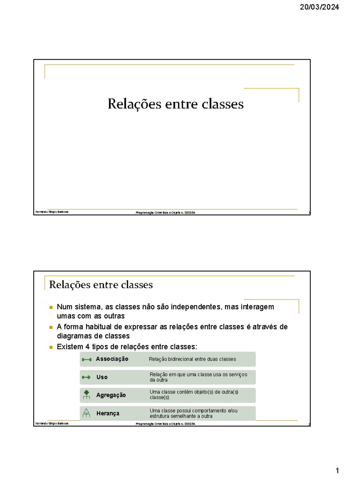 Relações entre Classes em POO - Aula 06 (POO 1) - Studocu