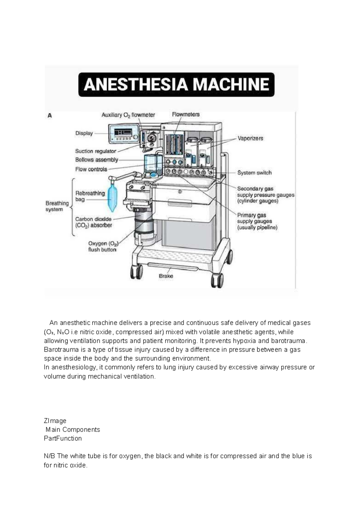Anaesthetic Machine Overview and Safety Checks - Studocu
