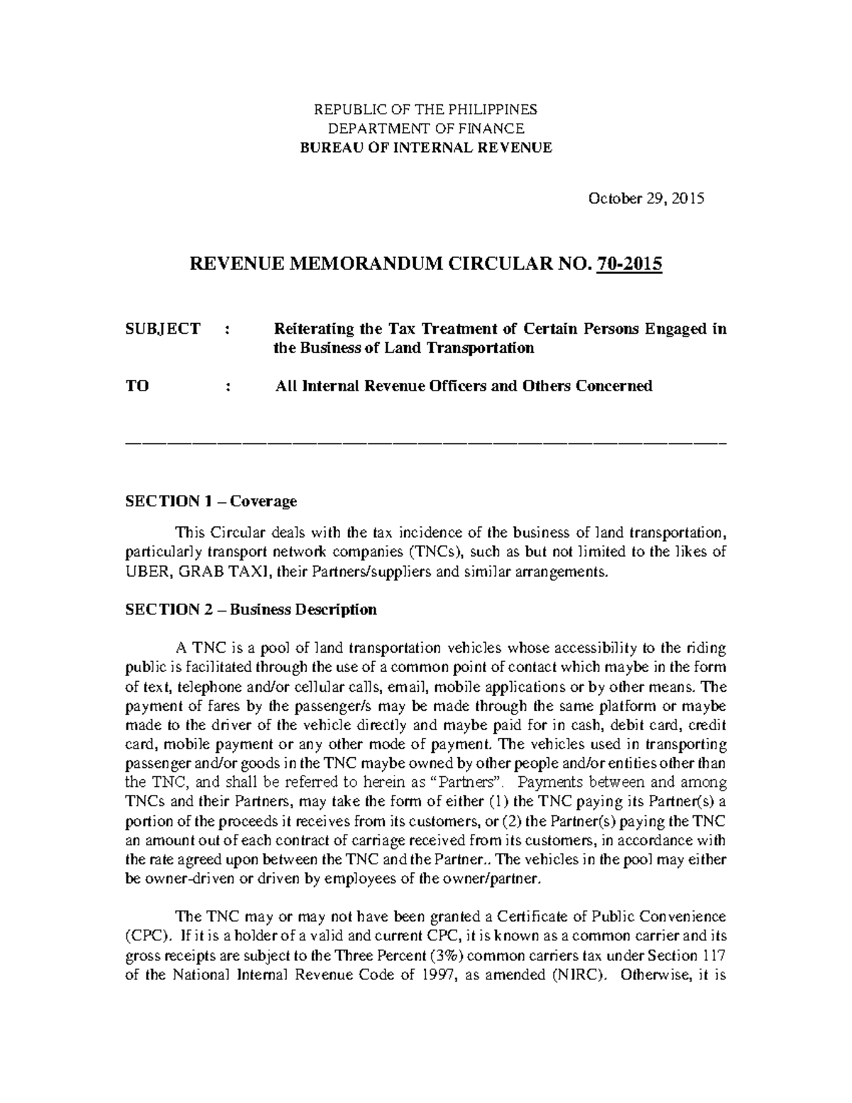 Rmc no 70-2015 1 - RMC - REPUBLIC OF THE PHILIPPINES DEPARTMENT OF ...