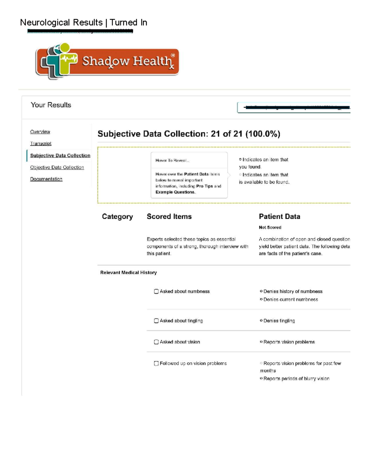Neurological Data Collection for T Jones - Neurological Results ...