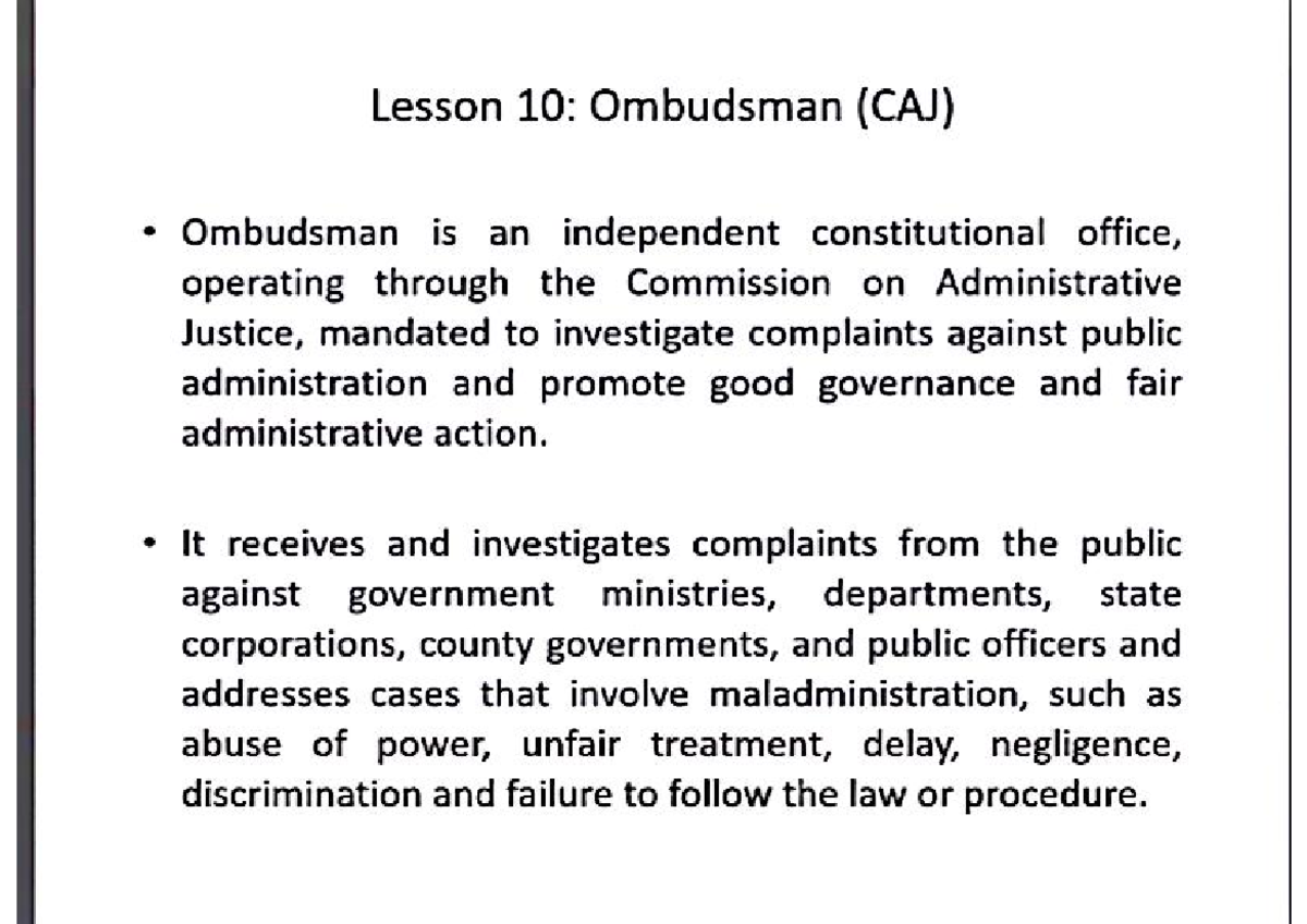 Photo inspiration: Lesson 10 Ombudsman Overview Caj And Its Role In Governance Photo Inspiration