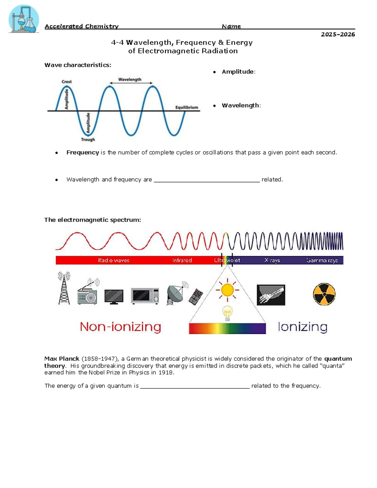 Accelerated Chemistry 4-4: Wavelength, Frequency & Energy Concepts ...