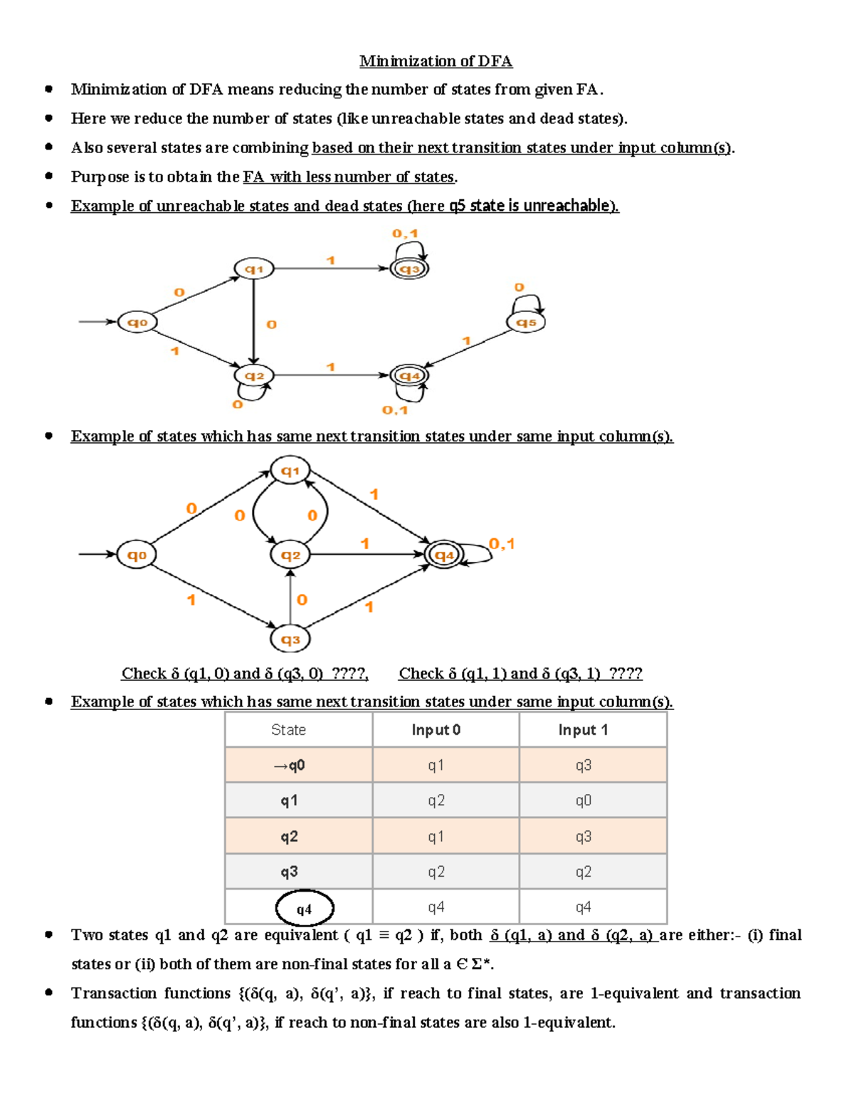Unit 2 (Part 4) - DFA Minimization Techniques and Examples - Studocu