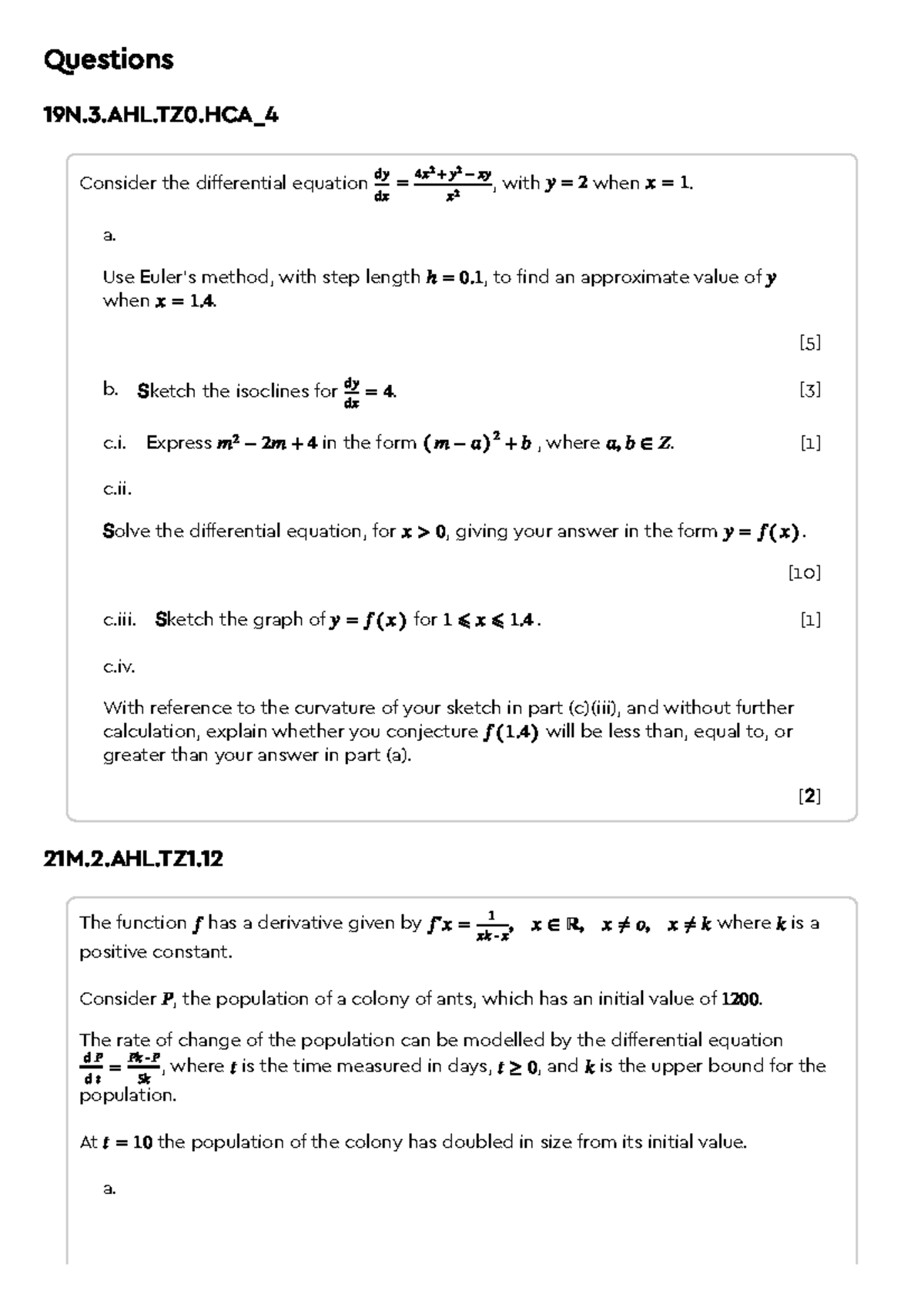 Question Bank Test: Differential Equations & Population Models - Studocu