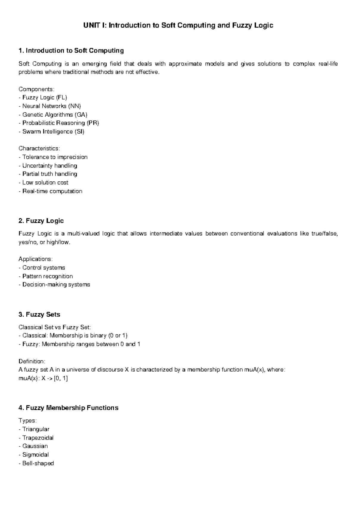 UNIT I: Soft Computing & Fuzzy Logic Notes (SCFL 101) - Studocu