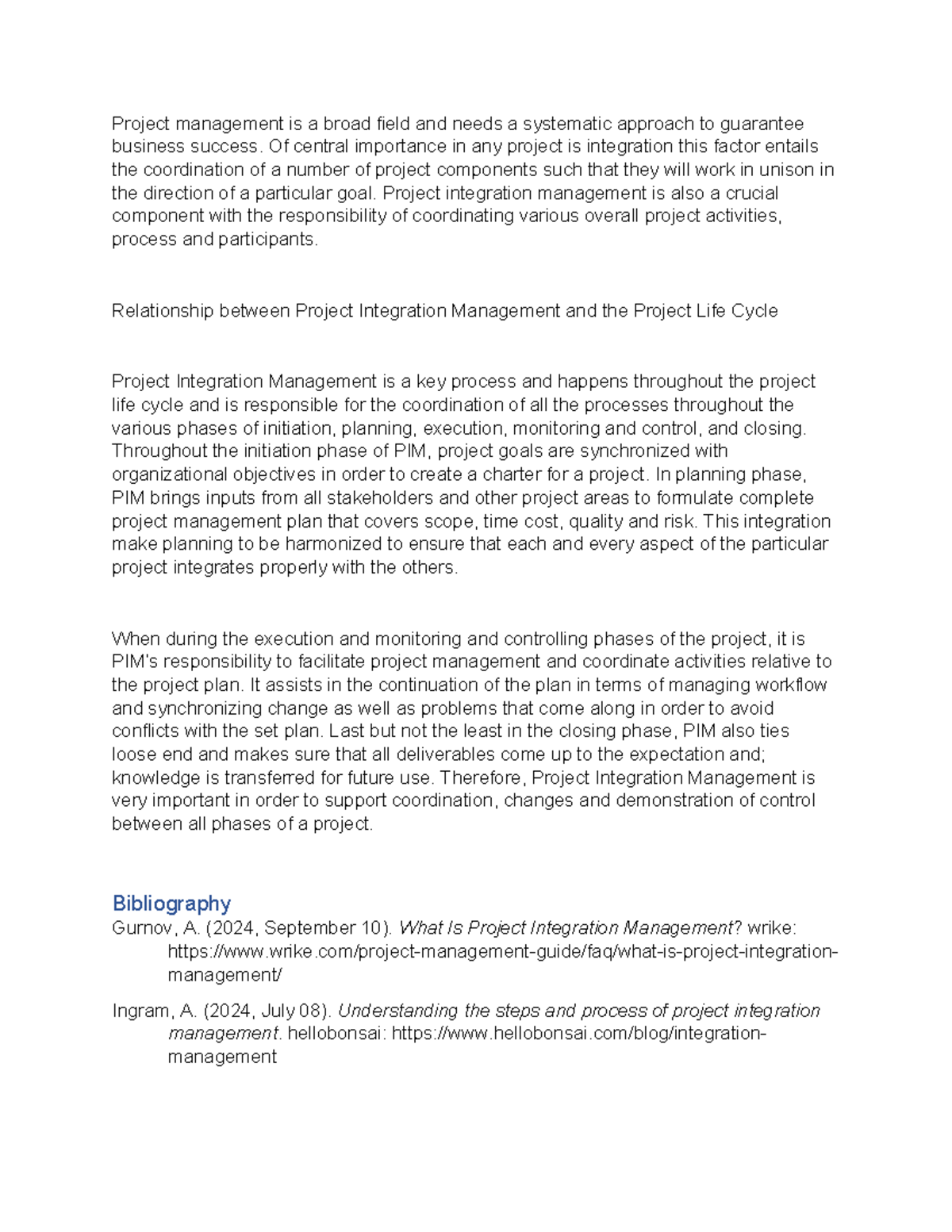 Project Management Integration: Week 2 Discussion Assignment - Studocu
