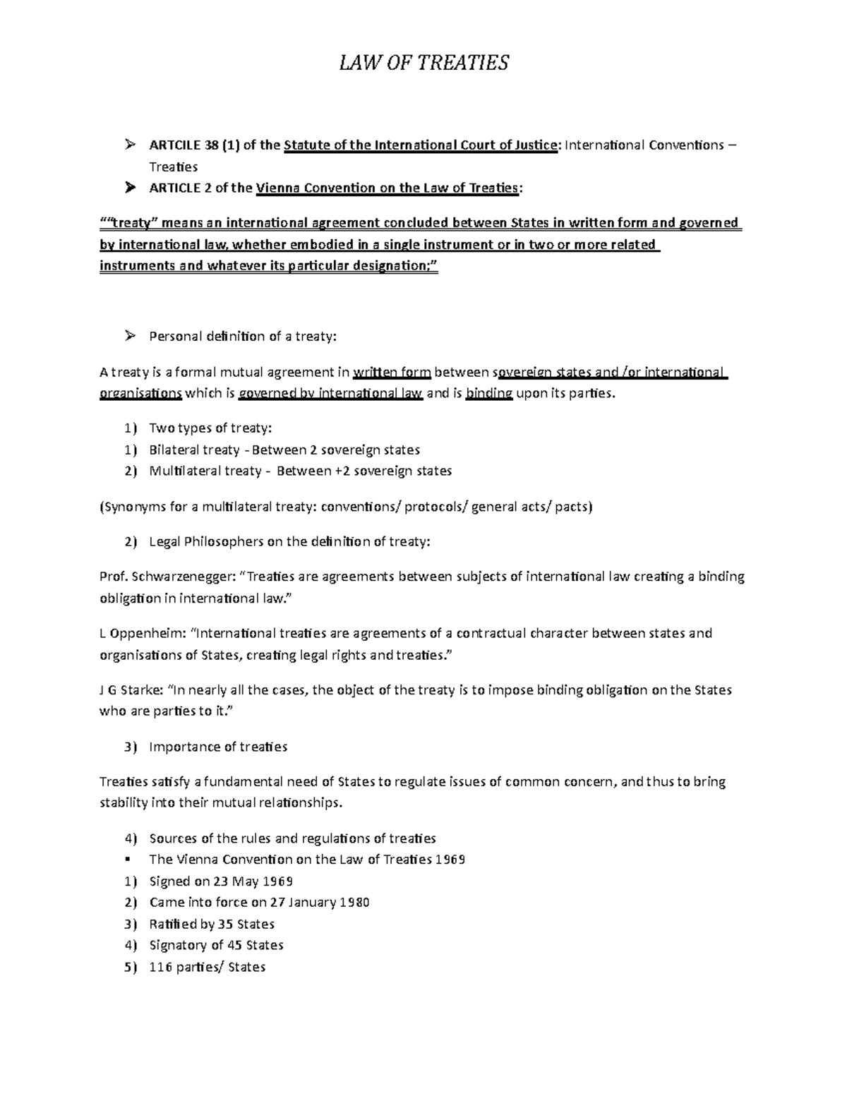 LAW 101: Comprehensive Notes on the Law of Treaties and Its Importance ...