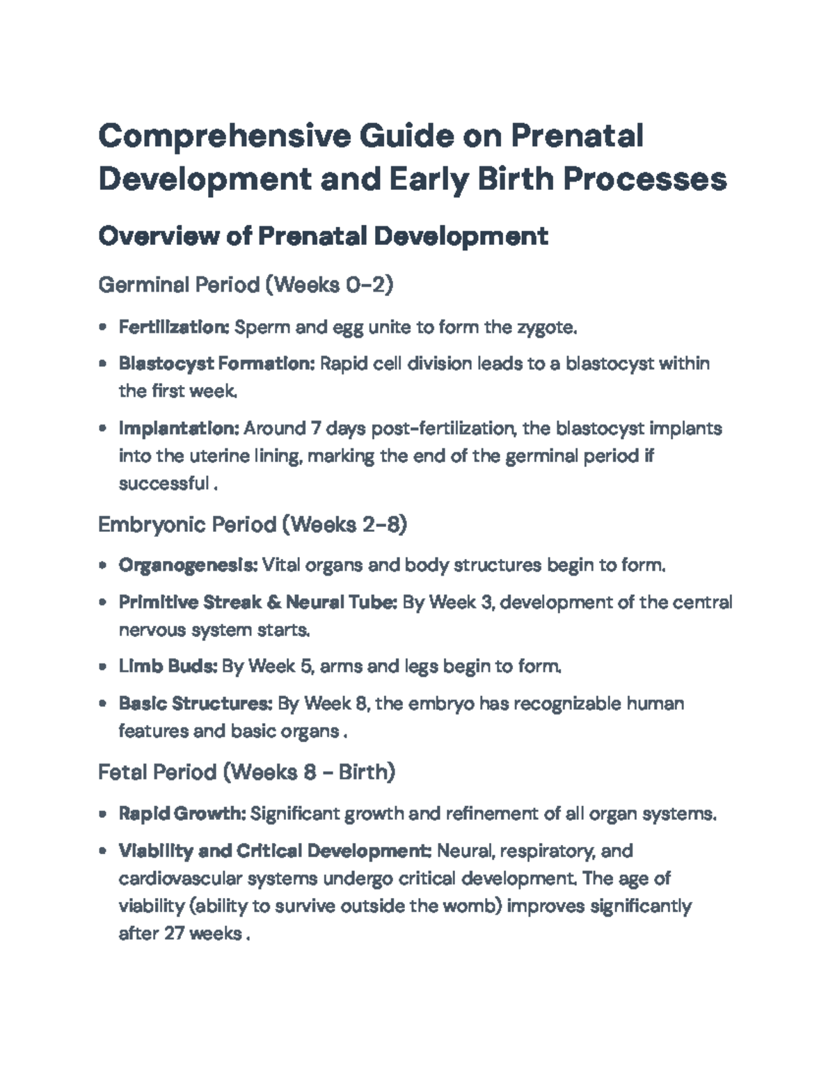 Comprehensive Overview of Prenatal Development and Birth Processes ...