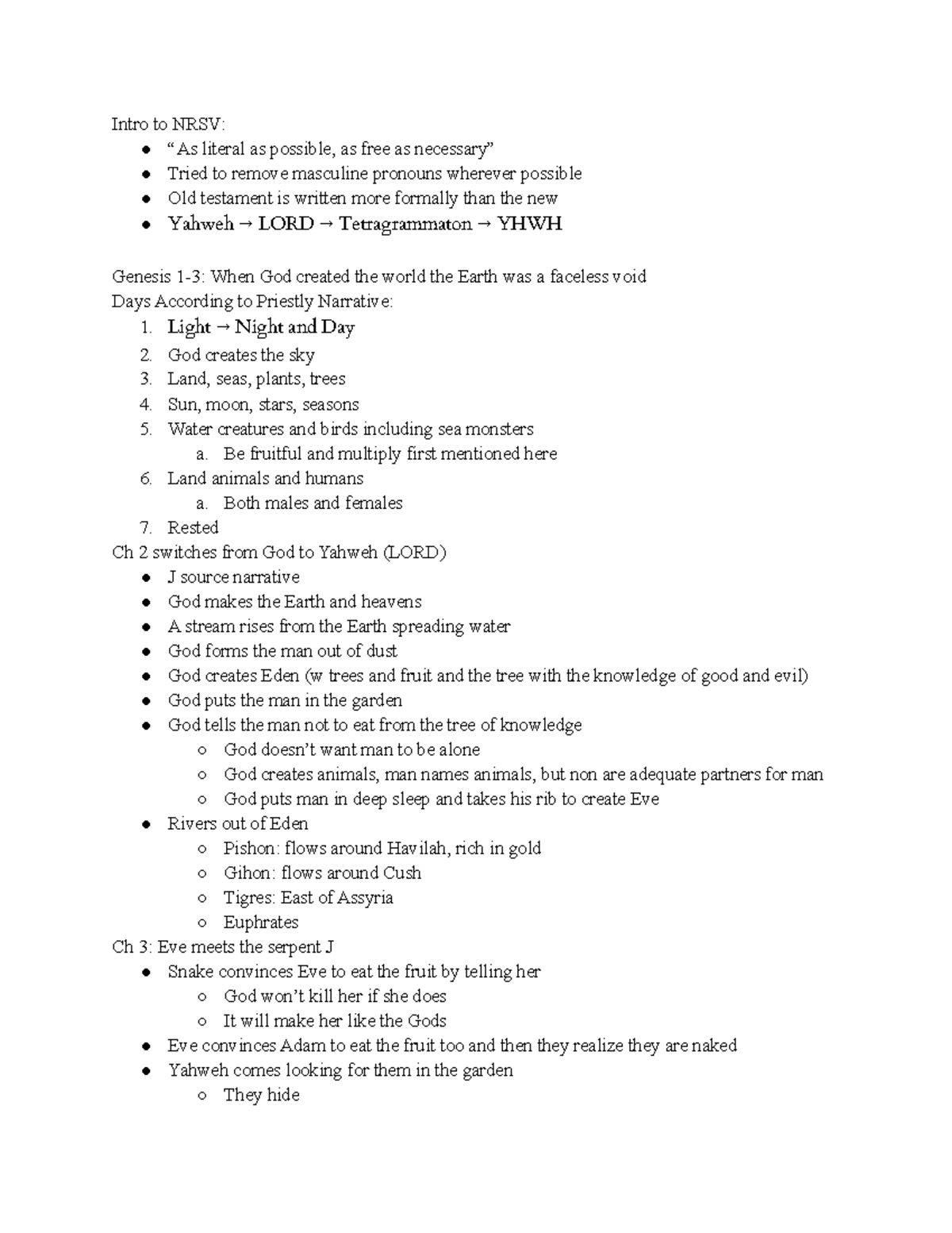 Book Notes G 1-5 + Coogan 2 - Intro to NRSV: “As literal as possible ...