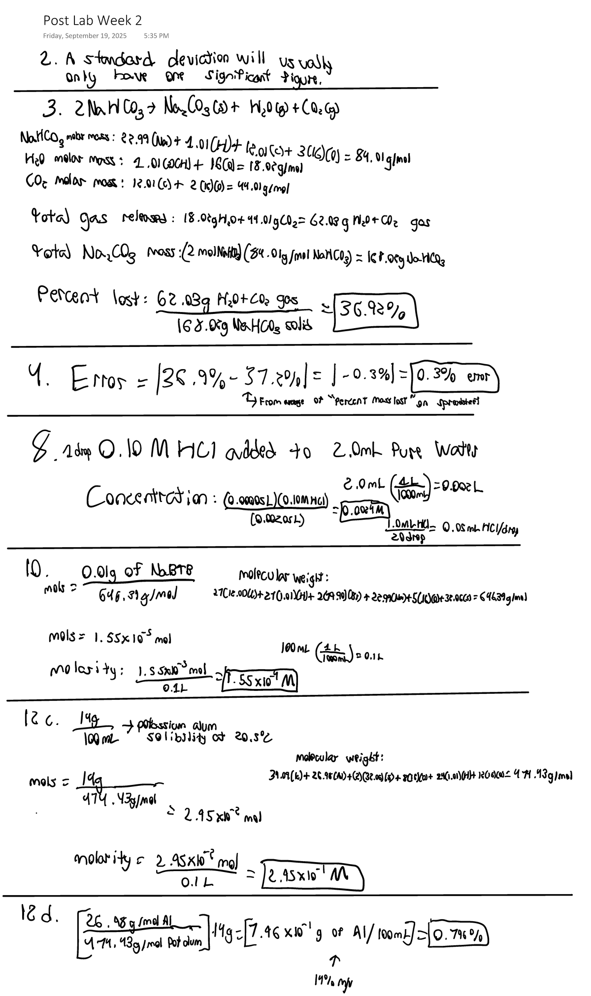 Post Lab Week 2 - Analysis of Gas Release and Errors - Studocu