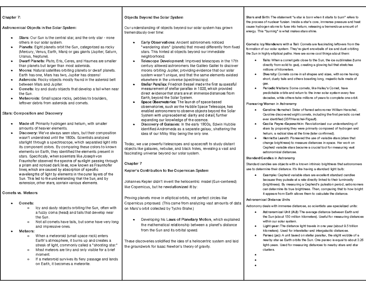 ASTR 101: Midterm Exam Cheat Sheet on Solar System & Cosmology - Studocu