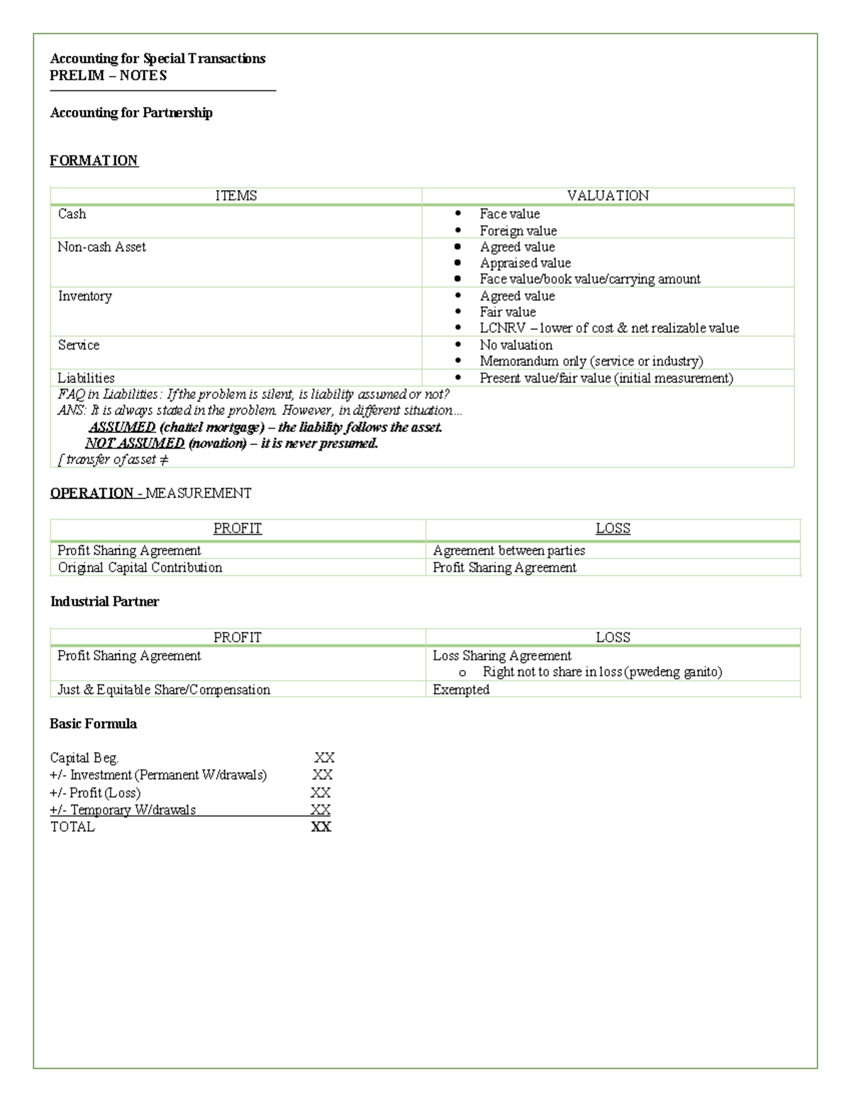 Partnership - Prelim - Accounting Notes - Accounting for Special ...
