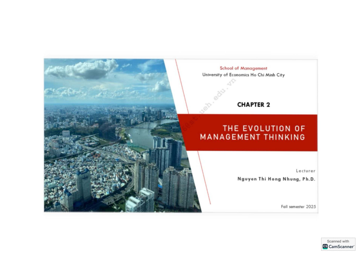 CHAPTER 2: THE EVOLUTION OF MANAGEMENT THINKING (UEH) - Studocu