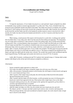 Recrystallization and Melting Point Analysis for STEMBLE Task 2 - Studocu