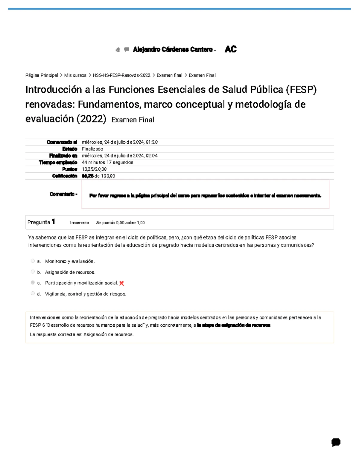 Examen Final FESP: Funciones Esenciales de Salud Pública 2022 - Studocu