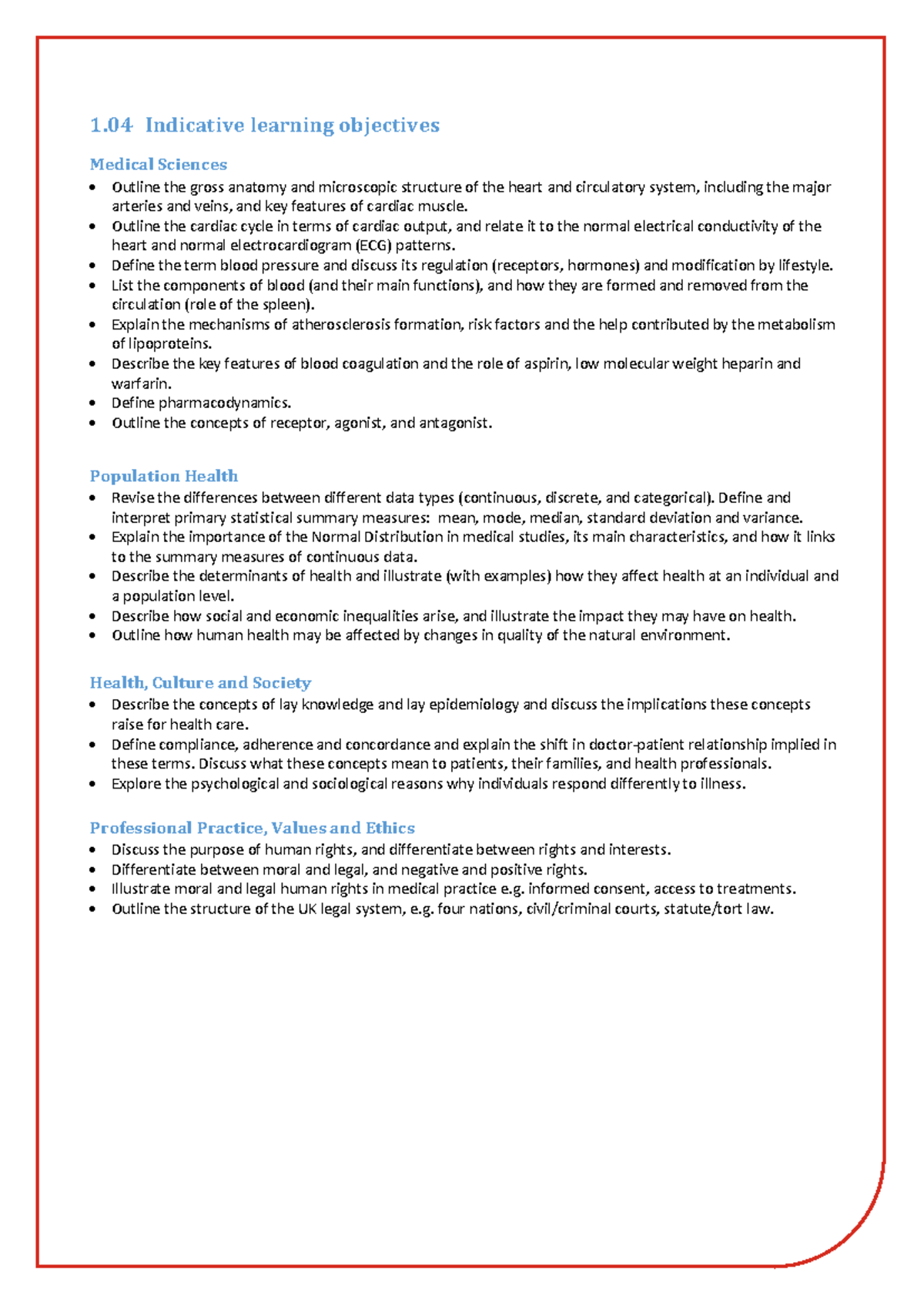 1.04 ILOs - Indicative Learning Objectives in Medical Sciences and ...