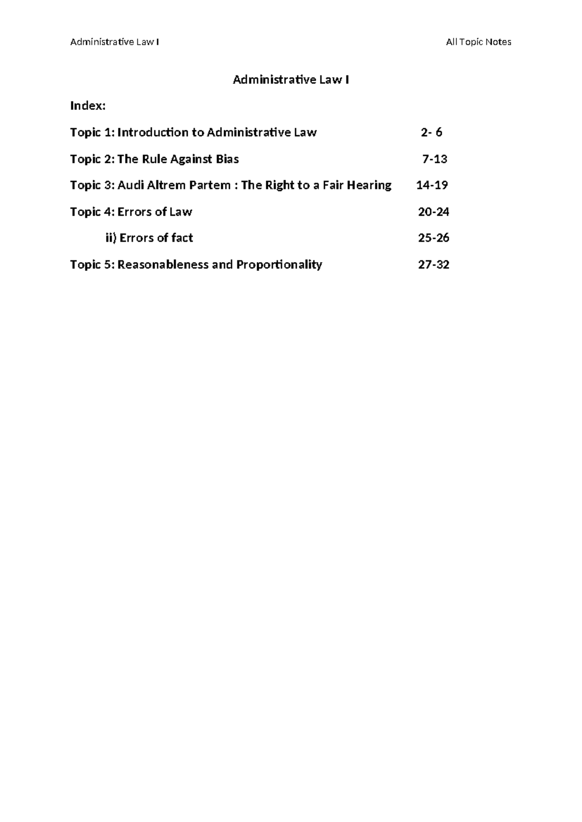 Admin Law I Sem 1 Notes: Key Concepts and Decisions Overview - Studocu