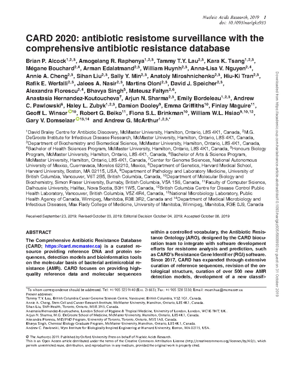 Alcock - Paper - doi: 10/nar/gkz CARD 2020: antibiotic resistome ...
